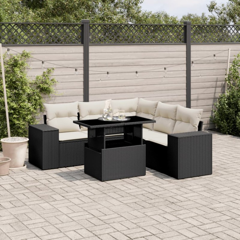 vidaXL Set de sofás de jardín 6 piezas y cojines ratán sintético negro vidaXL Set de sofás de jardín 6 piezas y cojines ratán sintético negro