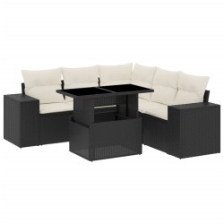 vidaXL Set de sofás de jardín 6 piezas y cojines ratán sintético negro