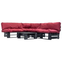 vidaXL Muebles de palets de jardín con cojines rojos 4 piezas madera