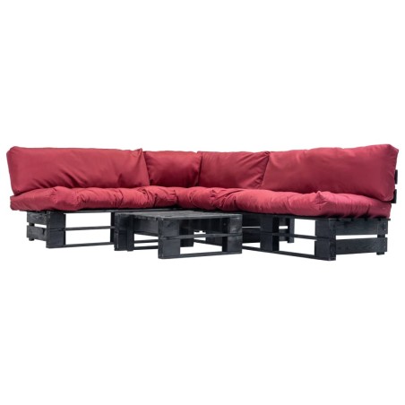 vidaXL Muebles de palets de jardín con cojines rojos 4 piezas madera