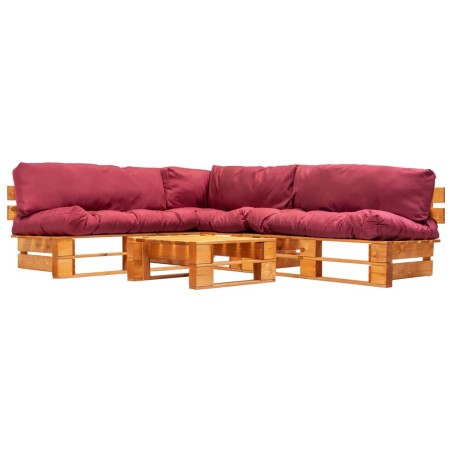 vidaXL Muebles de palets de jardín con cojines rojos 4 piezas madera