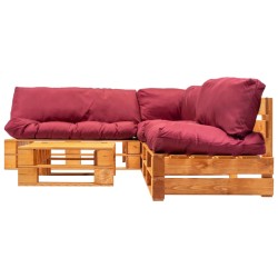 vidaXL Muebles de palets de jardín con cojines rojos 4 piezas madera