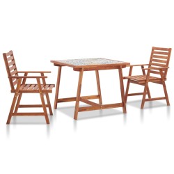 vidaXL Set de comedor jardín 3 pzas madera acacia mosaico azulejos