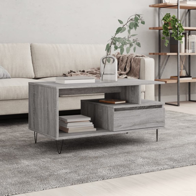 vidaXL Mesa de centro madera contrachapada gris Sonoma 90x49x45 cm vidaXL Mesa de centro madera contrachapada gris Sonoma 90x49x45 cm