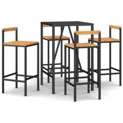 vidaXL Mesa bar y taburetes jardín 5 pzas madera acacia ratán PE negro
