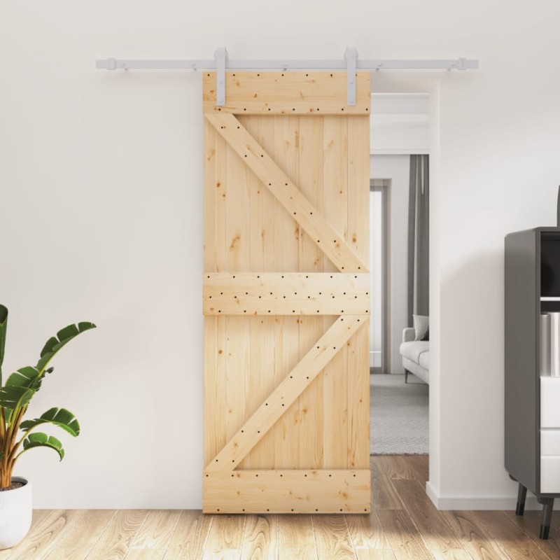 vidaXL Puerta corredera con herrajes madera maciza de pino 80x210 cm vidaXL Puerta corredera con herrajes madera maciza de pino 80x210 cm