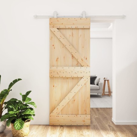 vidaXL Puerta corredera con herrajes madera maciza de pino 80x210 cm