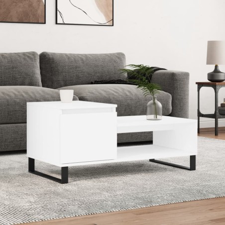 vidaXL Mesa de centro madera contrachapada blanco 100x50x45 cm
