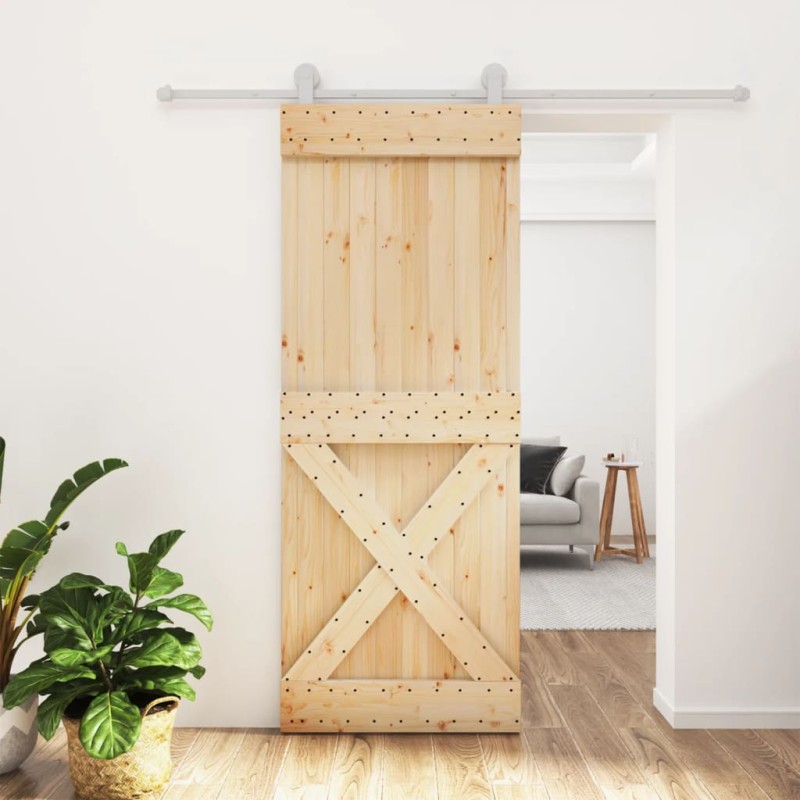 vidaXL Puerta corredera con herrajes madera maciza de pino 80x210 cm vidaXL Puerta corredera con herrajes madera maciza de pino 80x210 cm