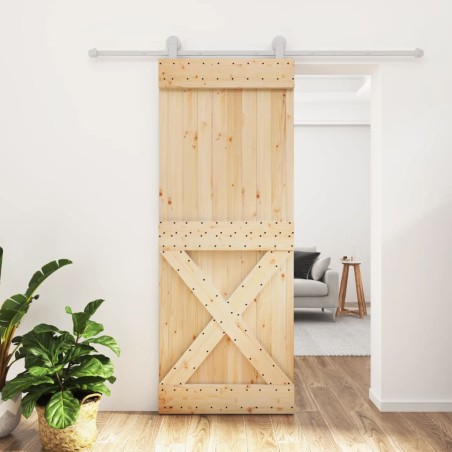vidaXL Puerta corredera con herrajes madera maciza de pino 80x210 cm