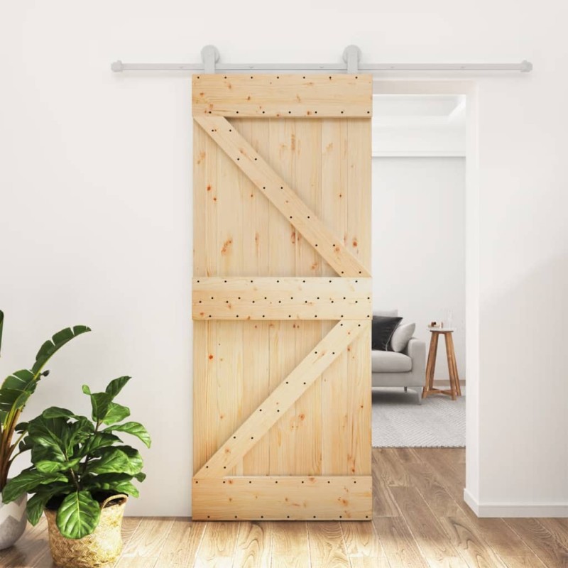 vidaXL Puerta corredera con herrajes madera maciza de pino 85x210 cm vidaXL Puerta corredera con herrajes madera maciza de pino 85x210 cm