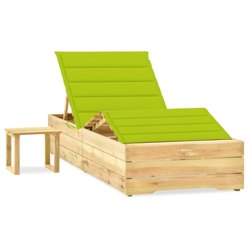vidaXL Tumbona de jardín con mesa y cojín de madera de pino impregnada vidaXL Tumbona de jardín con mesa y cojín de madera de pino impregnada