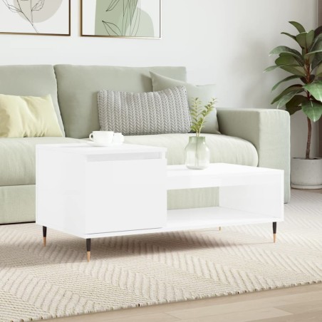 vidaXL Mesa de centro madera contrachapada blanco brillo 100x50x45 cm