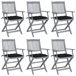 vidaXL Sillas de jardín plegables 6 uds cojines madera maciza acacia