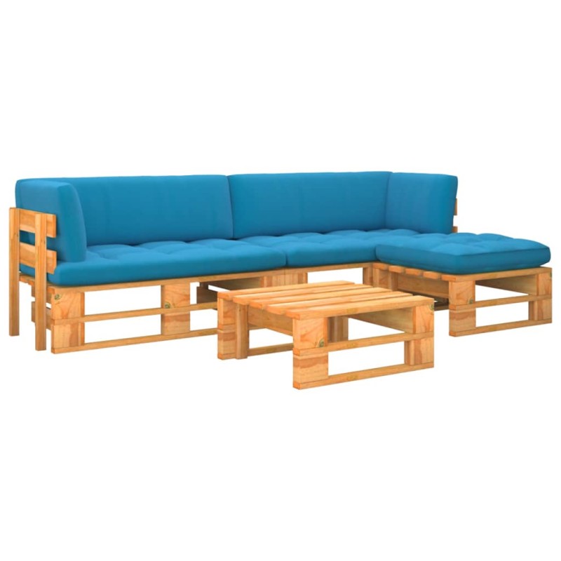 vidaXL Muebles de palets 4 pzas y cojines madera pino impregnada miel vidaXL Muebles de palets 4 pzas y cojines madera pino impregnada miel