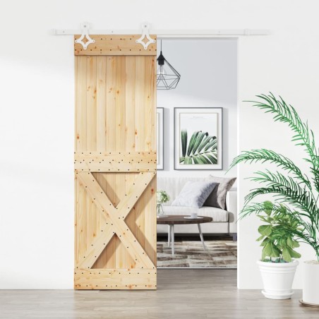 vidaXL Puerta corredera con herrajes madera maciza de pino 70x210 cm