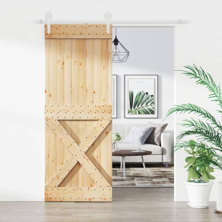 vidaXL Puerta corredera con herrajes madera maciza de pino 80x210 cm