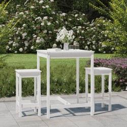 vidaXL Set de mesa y taburetes altos jardín 3 pzas madera pino blanco