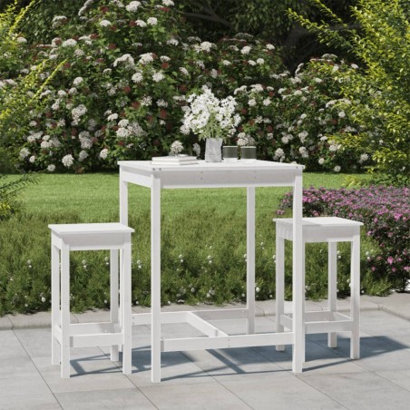 vidaXL Set de mesa y taburetes altos jardín 3 pzas madera pino blanco