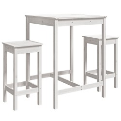 vidaXL Set de mesa y taburetes altos jardín 3 pzas madera pino blanco