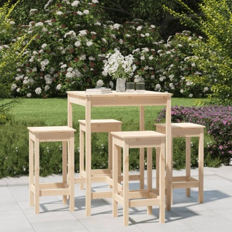 vidaXL Mesa y taburetes altos jardín 5 piezas madera maciza de pino