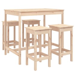 vidaXL Set de mesa y taburetes altos jardín 5 pzas madera maciza pino