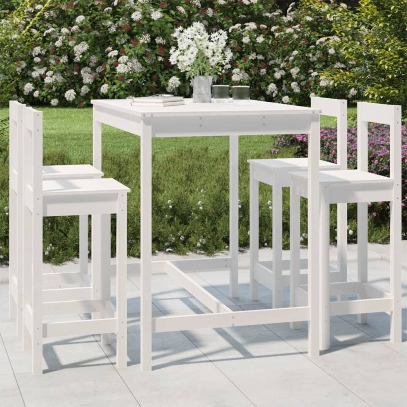 vidaXL Set de mesa y taburetes altos jardín 5 pzas madera pino blanco vidaXL Set de mesa y taburetes altos jardín 5 pzas madera pino blanco