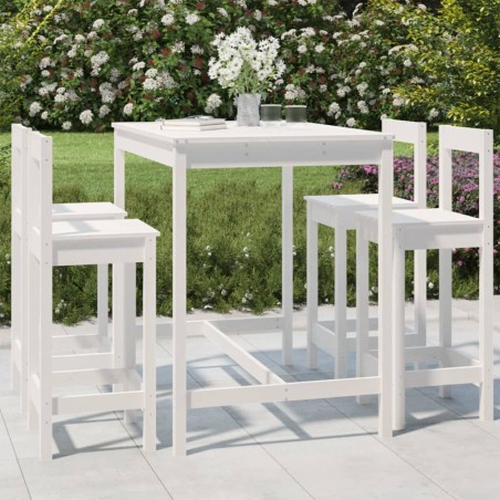 vidaXL Set de mesa y taburetes altos jardín 5 pzas madera pino blanco