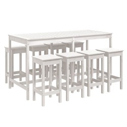 vidaXL Mesa y taburetes altos jardín 9 pzas madera maciza pino blanco