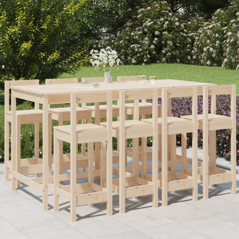 vidaXL Set de mesa y taburetes altos jardín 9 pzas madera maciza pino vidaXL Set de mesa y taburetes altos jardín 9 pzas madera maciza pino