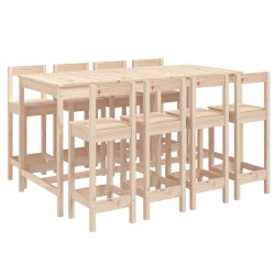 vidaXL Set de mesa y taburetes altos jardín 9 pzas madera maciza pino