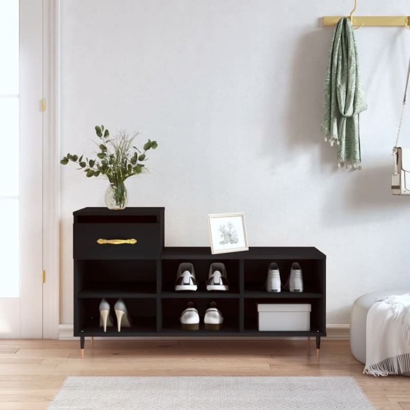 vidaXL Mueble zapatero madera contrachapada negro 102x36x60 cm