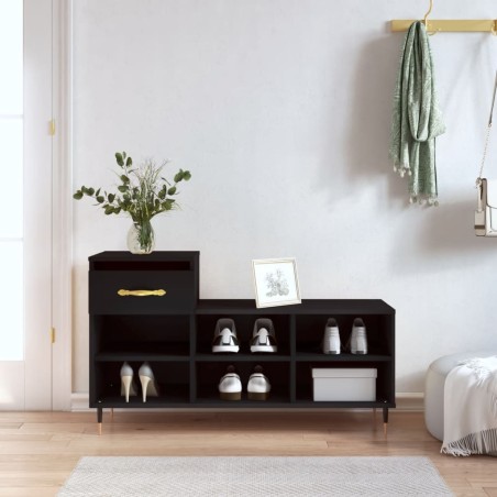 vidaXL Mueble zapatero madera contrachapada negro 102x36x60 cm