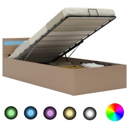vidaXL Cama canapé hidráulica LED cuero sintético capuchino 100x200 cm 