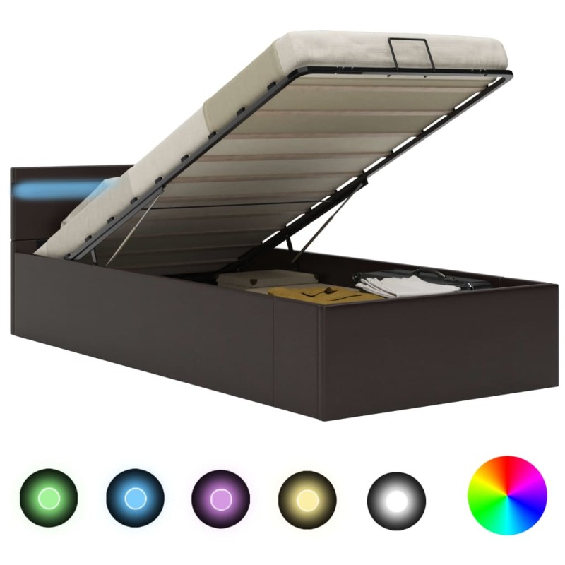 vidaXL Cama canapé hidráulica con LED cuero sintético gris 90x200 cm vidaXL Cama canapé hidráulica con LED cuero sintético gris 90x200 cm