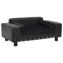 vidaXL Sofá para perros felpa y cuero sintético negra 81x43x31 cm