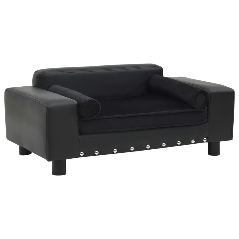 vidaXL Sofá para perros felpa y cuero sintético negra 81x43x31 cm