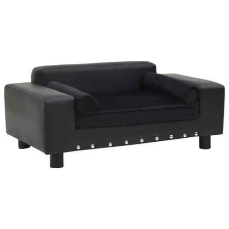 vidaXL Sofá para perros felpa y cuero sintético negra 81x43x31 cm