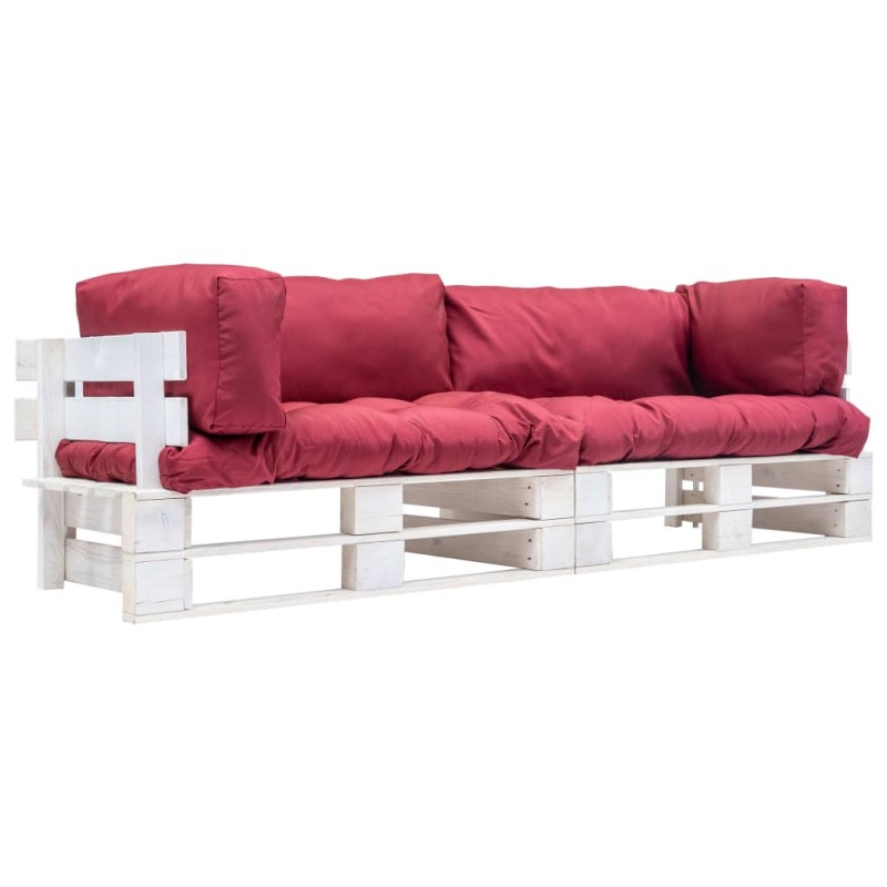 vidaXL Sofás de jardín de palets 2 uds cojines rojos madera de pino vidaXL Sofás de jardín de palets 2 uds cojines rojos madera de pino
