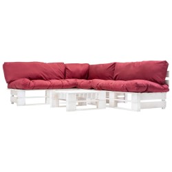 vidaXL Muebles de jardín de palets con cojines rojos 4 piezas madera
