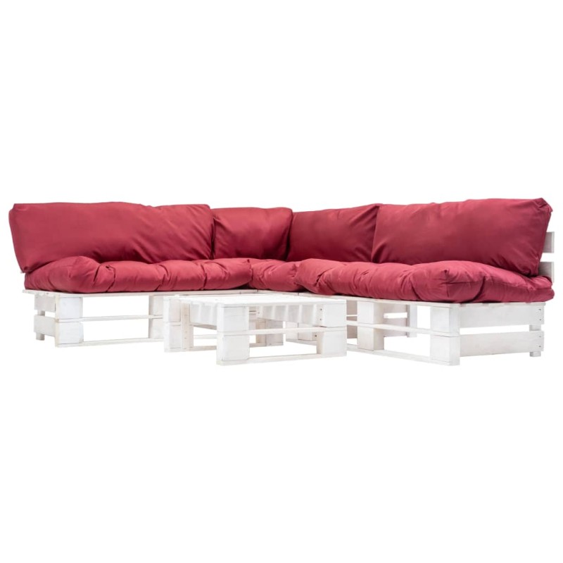 vidaXL Muebles de jardín de palets con cojines rojos 4 piezas madera vidaXL Muebles de jardín de palets con cojines rojos 4 piezas madera
