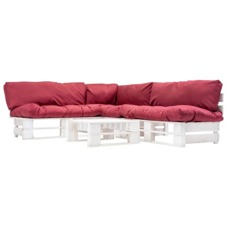 vidaXL Muebles de jardín de palets con cojines rojos 4 piezas madera