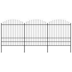 vidaXL Valla de jardín con puntas de lanza acero negro (1,75-2)x5,1 m