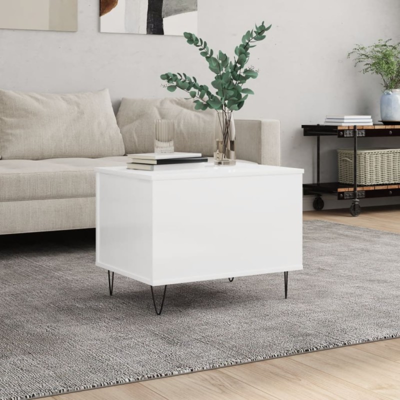vidaXL Mesa de centro madera contrachapada blanco brillo 60x44,5x45 cm