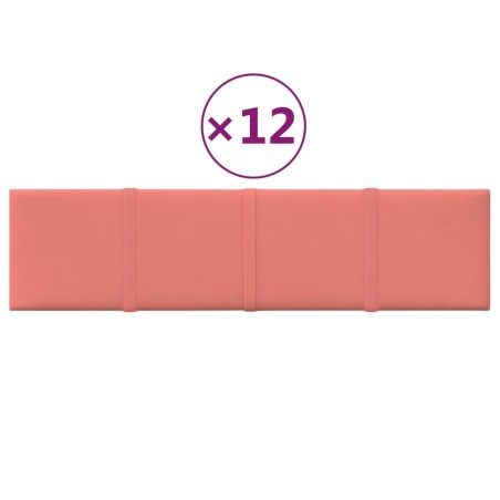 vidaXL Paneles de pared 12 uds terciopelo rosa 60x15 cm 1,08 m²