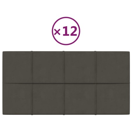 vidaXL Paneles de pared 12 uds terciopelo gris oscuro 60x30 cm 2,16 m²