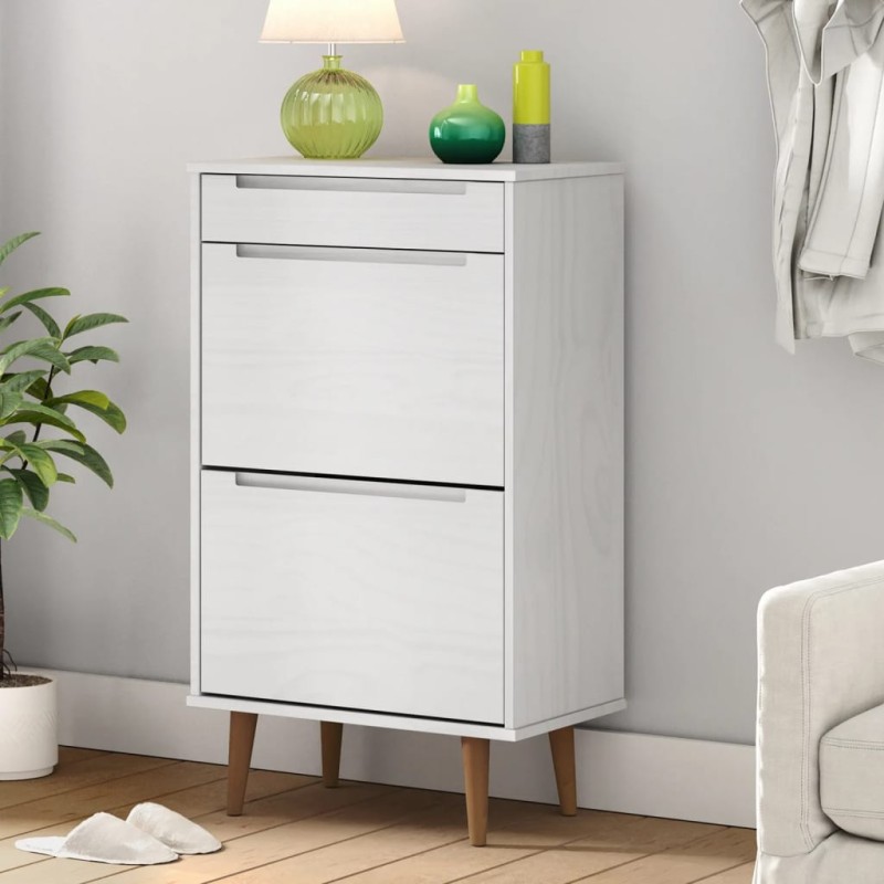 vidaXL Zapatero MOLDE madera maciza de pino blanco 59,5x35x103 cm