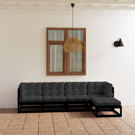 vidaXL Juego de muebles de jardín 5 pzas y cojines madera pino maciza