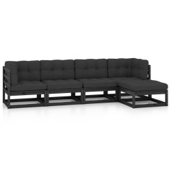 vidaXL Juego de muebles de jardín 5 pzas y cojines madera pino maciza