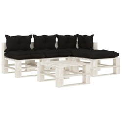  vidaXL Muebles de palets de jardín 5 pzas madera cojines negros